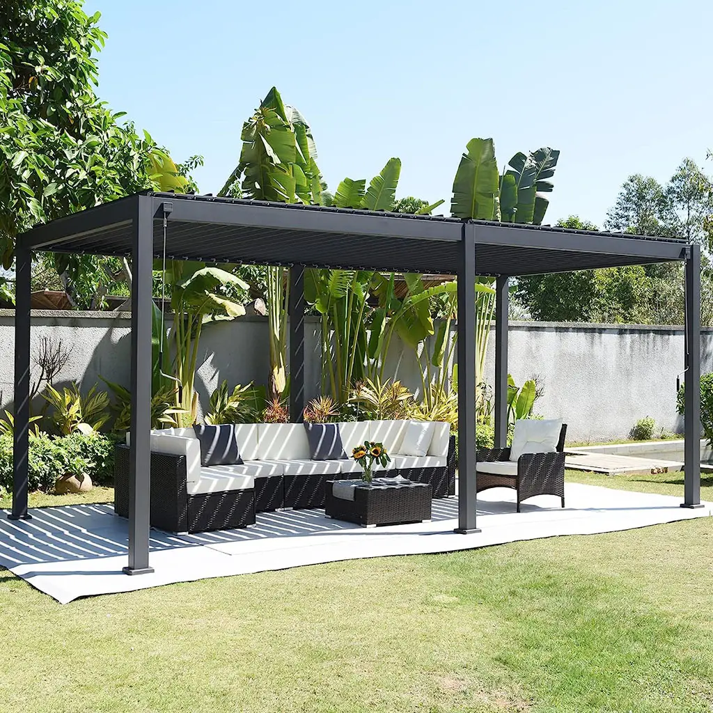 Balkon açık louvered pergola su geçirmez alüminyum çerçeve pergolas