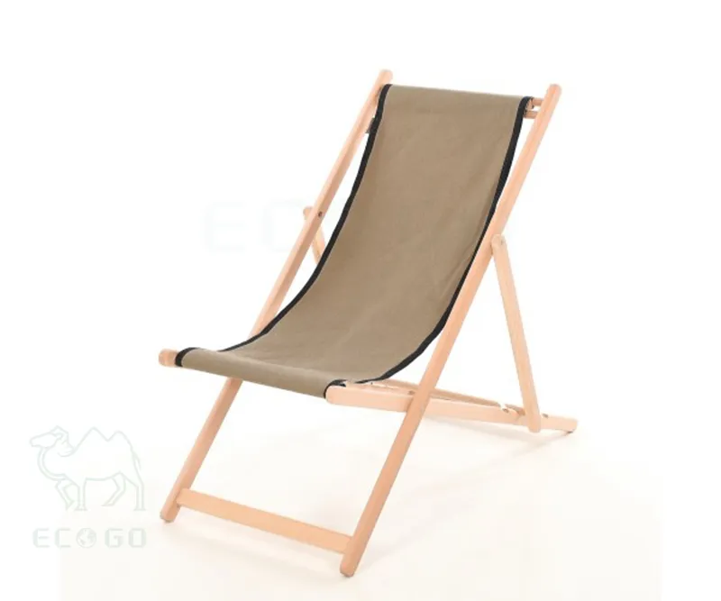 Sillas plegables de madera de bambú para playa, silla reclinable con tela de color marrón para exteriores