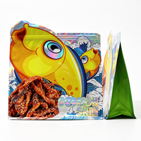 Sacs à fermeture éclair à huit soudures latérales découpés sur mesure avec logo, en film holographique, pour l'emballage de fruits de mer et de snacks