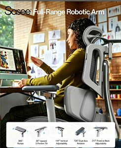 Chaise de bureau de direction <span class=keywords><strong>Hbada</strong></span> X7 à prix avantageux, dossier haut, accoudoirs réglables, pivotante, grise, ergonomique et intelligente - Product Image 2