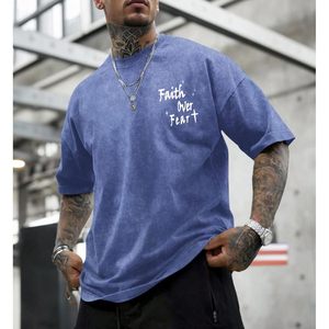 Camiseta FOXA Faith Over Fear con efecto lavado ácido, camiseta de manga corta para hombre, camiseta transpirable de algodón jersey - Product Image 2