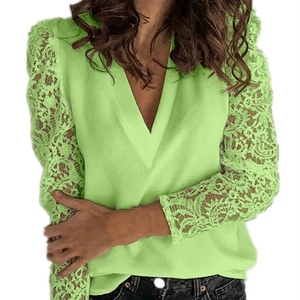 Blus Wanita Musim Semi Musim Panas Terbaru dengan Renda Berlubang - Atasan Lengan Panjang V-neck Ukuran Besar 5XL (Layanan Grosir/OEM Kustom) - Product Image 6
