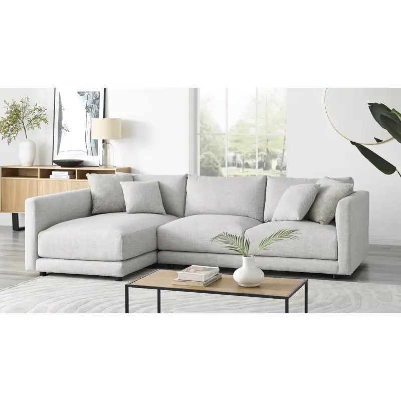 Nordic Luxury Design Living Room Furniture Sectional L Shape Solid Wood Leather Upholstered Leisure Sofa