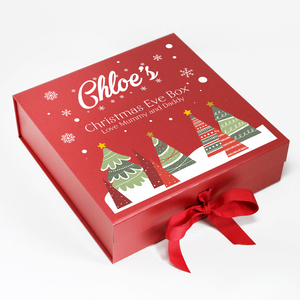 Customized logo Paper Cardboard Christmas Hamper Packaging Eve Gift Boxes Christmas Box with ribbon