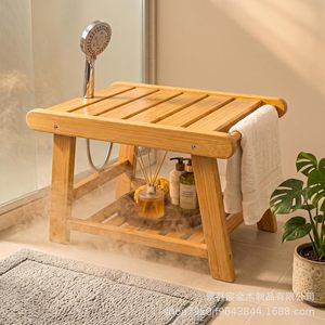 Tabouret de douche en bambou avec étagère de rangement pour salle de bain et spa, design imperméable et durable - Product Image 2