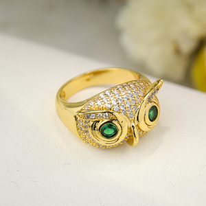 <span class=keywords><strong>Anello</strong></span> Stile Medio Orientale a Forma di <span class=keywords><strong>Gufo</strong></span> con Zirconia Multicolore, <span class=keywords><strong>Anello</strong></span> Animale per Donne in Oro 18k - Product Image 1