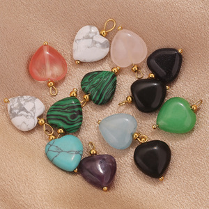 For SPC70-17 <b>Heart</b> Gemstone Charms | Stainless Steel Gold Bail Trendy DIY Jewelry Making Pendant - Product Image 3
