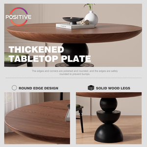 Mesa de Comedor Redonda de Madera Maciza Vintage, Mesa de Comedor Redonda Pequeña de Diseño de Estilo Antiguo, Color Nogal, para el Hogar, para el 2017 - Product Image 3