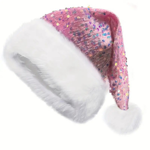 Chapeau <span class=keywords><strong>de</strong></span> Noël en tissu à paillettes, couleur unie, scintillant, avec long pompon moelleux, pour adultes et enfants, décoration <span class=keywords><strong>de</strong></span> fête <span class=keywords><strong>de</strong></span> Noël - Product Image 5