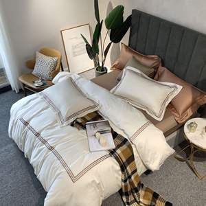 批发豪华300T被子套装双人大床白色床单Percale棉缎白色酒店羽绒被套 - Product Image 3