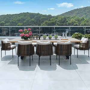 Set <span class=keywords><strong>da</strong></span> Pranzo Moderno per Esterni, Arredamento <span class=keywords><strong>da</strong></span> Patio con Tavolo in Legno di Teak Naturale e Sedie in Corda Intrecciata Nera, per Hotel e Resort - Product Image 3