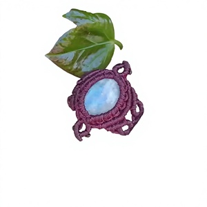 macrame purple <b>ring</b> with moonstone handmade boho jewelry wholesale - Product Image 1