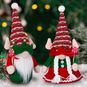 LINGKAI Striped Knit Hat Elf Gnome Doll Plush <b>Christmas</b> Tabletop Toy Ornament for Holiday Decor - Product Image 1