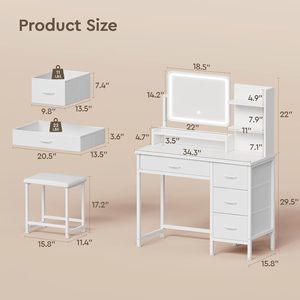Espejo LED Compacto Moderno Blanco WenFeng OEM/ODM con 3 Colores de Luz Regulable, Cajones y Diseño que Ahorra Espacio para Dormitorio y Apartamentos Pequeños - Product Image 3