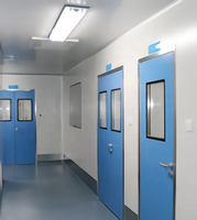 Porte de salle blanche moderne à double battant, en acier inoxydable galvanisé, à âme métallique, ignifugée, avec double vitrage trempé