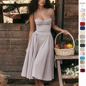 <span class=keywords><strong>Robe</strong></span> Midi Élégante <span class=keywords><strong>pour</strong></span> Femme, Bretelles Fines, Corset, Bustier à Armatures, Jupe Évasée, Poche Discrète, Idéale <span class=keywords><strong>pour</strong></span> Invitée de <span class=keywords><strong>Mariage</strong></span> ou Soirée, Vente en Gros - Product Image 2
