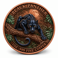 Pièce de monnaie ronde en cuivre fin .999 de 1 oz, Panthère noire colorée en relief, médaillon de collection animalier, objet de décoration, cadeau