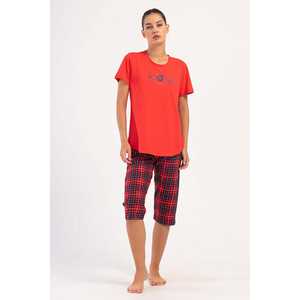 Traje de dormir capri ovalado de manga corta con cuello redondo para mujer, talla XXL - Product Image 4