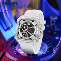 Jam Tangan Digital Silikon Persegi Pria SMAEL 8121 Sport Custom OEM dengan Alarm, Fase Bulan Bercahaya, Kronograf, Stopwatch, Tanggal Otomatis