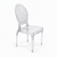 Chaise de mariage Chiavari ronde en résine acrylique transparente pour hôtel, restaurant, extérieur et salon
