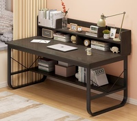 Bureau de style moderne et simple pour la maison ou le bureau, avec plateau en bois, structure métallique et étagère intégrée