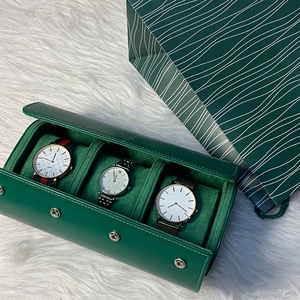 Leather Square Watch <b>Roll</b> Case 3 Slots Anti-Scratch Fleece Lining Removable Pillows Water Resistant Portable Travel Watch <b>Box</b> - Product Image 4