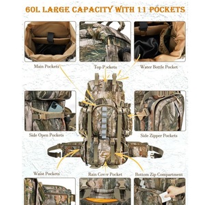 Sac à dos tactique de camouflage pour alpinisme 60L avec cadre externe et système MOLLE pour randonnée et camping en extérieur - Product Image 4