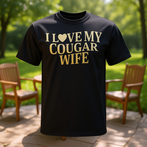 Camiseta I Love My Cougar Wife con estampado negro y dorado, camiseta promocional para hombre - Product Image 3