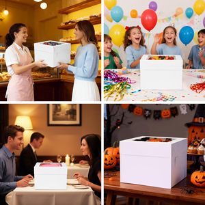 Moretoes กล่องเค้กสีขาวทรงสูง10นิ้ว3แพ็ค, กล่องเค้กสีขาวทรงสูงปรับแต่งได้ภาชนะที่ใช้แล้วทิ้งสำหรับวันเกิดสำหรับขนมอบ - Product Image 5