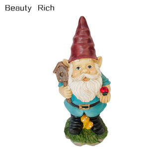 Polyresin/Hars 9.5 Inch Blue Garden Gnome Holding Een Birdhouse - Product Image 1