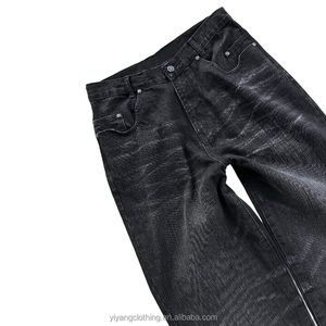 Denim fabricante personalizado de alta calidad angustia pierna recta Unisex Vintage lavado azul negro pantalones de mezclilla holgados para hombre <span class=keywords><strong>Jeans</strong></span> - Product Image 3
