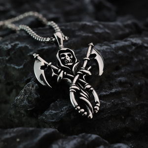 Pendentif squelette Grim Reaper en acier inoxydable, collier pour homme, style hip hop, chaîne de 60 cm, design géométrique, asymétrie, bijoux tendance - Product Image 4