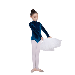 Justaucorps de danse pour filles, vêtements d'entraînement en velours à manches longues, bleu marine, justaucorps de ballet pour enfants, gymnastique pour filles - Product Image 2