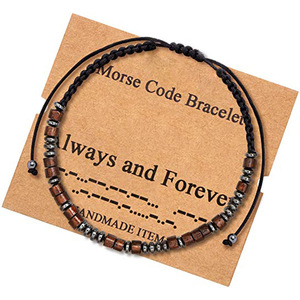 Bracelet élastique réglable en pierre naturelle pour femmes et hommes, cadeau pour les copines, bracelet inspirant en code Morse, vente en gros - Product Image 3
