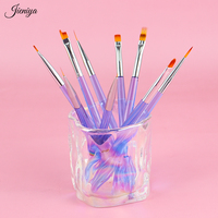 Juego de 9 Pinceles para Decoración de Uñas con Mango de Plástico Transparente Azul, Pelo Sintético Ovalado y Férula Ondulada para Arte de Uñas con Gel UV Profesional