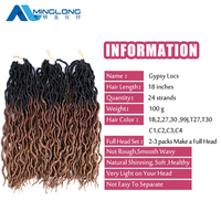Extensions de cheveux tressés au crochet de 18 pouces, pré-bouclées, style Gypsy Loc, Dreadlocks, Ombre, bouclées et ondulées, pour tresses torsadées, tresses africaines
