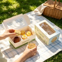 Boîte en papier kraft de qualité alimentaire avec logo personnalisé pour desserts, beignets, pâtisseries, emballages de boulangerie, avec couvercle transparent en PET pour les petites entreprises