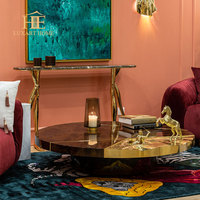 Table basse en noyer pour salon moderne et luxueux, et table centrale ronde élégante en acier inoxydable