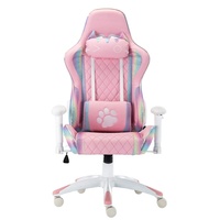 Nouvelle chaise de jeu rose mignonne 2024, chaise de jeu de course pour ordinateur avec appui-tête en forme de chat et coussin lombaire