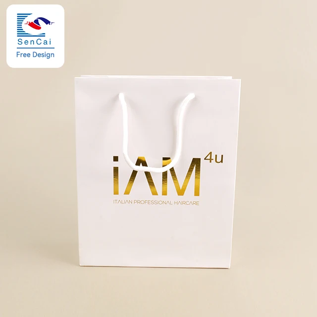 Free Sample Wholesale Customized logo White Paper Bag with Handle Rope