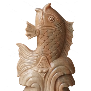 YiWei Art YWMF-034 Moderne Sonnenuntergang-Rote Marmor-Fisch-Wassersprüh-Skulptur Kommerzieller Gartenbrunnen Fließendes Ornament - Product Image 6