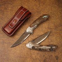 NEWOOTZ Couteau pliant en cuivre Damas DIY OEM, lame VG10 de 3,6 pouces, manche en titane TC4, couteau de poche EDC, étui en cuir