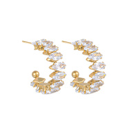 Hongtong A2-2 acier inoxydable tendance de la mode plaqué or 18 carats diamant clouté boucles d'oreilles pour les femmes