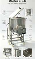 Mélangeur à Vis Robuste en Acier Inoxydable, Capacité 100L, Puissance 1.5kW, Mobile et Horizontal, pour Poudres d'Épices Sèches et Pré-mélanges Alimentaires