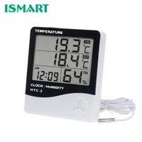 ISMARTウェザーステーションHTC-2屋内屋外温度計湿度計デジタルLCDC/F温度湿度計目覚まし時計