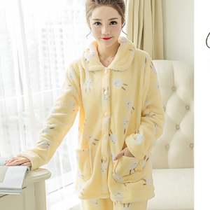 Pigiama in pile cardigan, spesso, invernale, in flanella, a maniche lunghe, versione coreana, con cartoni animati, carino, per studenti, in pile <span class=keywords><strong>corallo</strong></span>, <span class=keywords><strong>abito</strong></span> da casa - Product Image 4