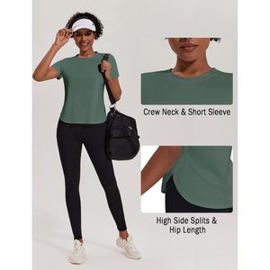 Camiseta Deportiva Holgada para Mujer, Color Verde Militar, Talla XL, Cuello Redondo, Asimétrica, Absorbe el Sudor, Secado Rápido, para Yoga - Product Image 3