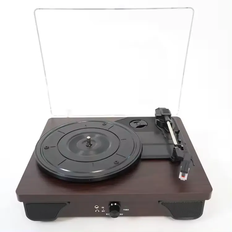 Lecteur de vinyle rétro Tourne-disque Haut-parleurs intégrés Gramophone vintage Phonographe anti-poussière à 3 vitesses