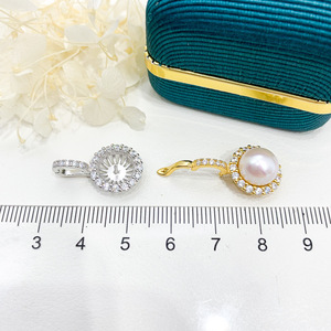 S925 Silver DIY Pearl Accessories <b>Empty</b> Pendant Buckle with 8-9mm Round Beads 30907 Necklace Pendant - Product Image 3