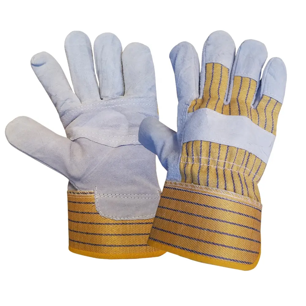 GL1003 Gants de soudage de sécurité en cuir de vache de buffle fendu pleine paume Gants de travail économiques à dos rayé